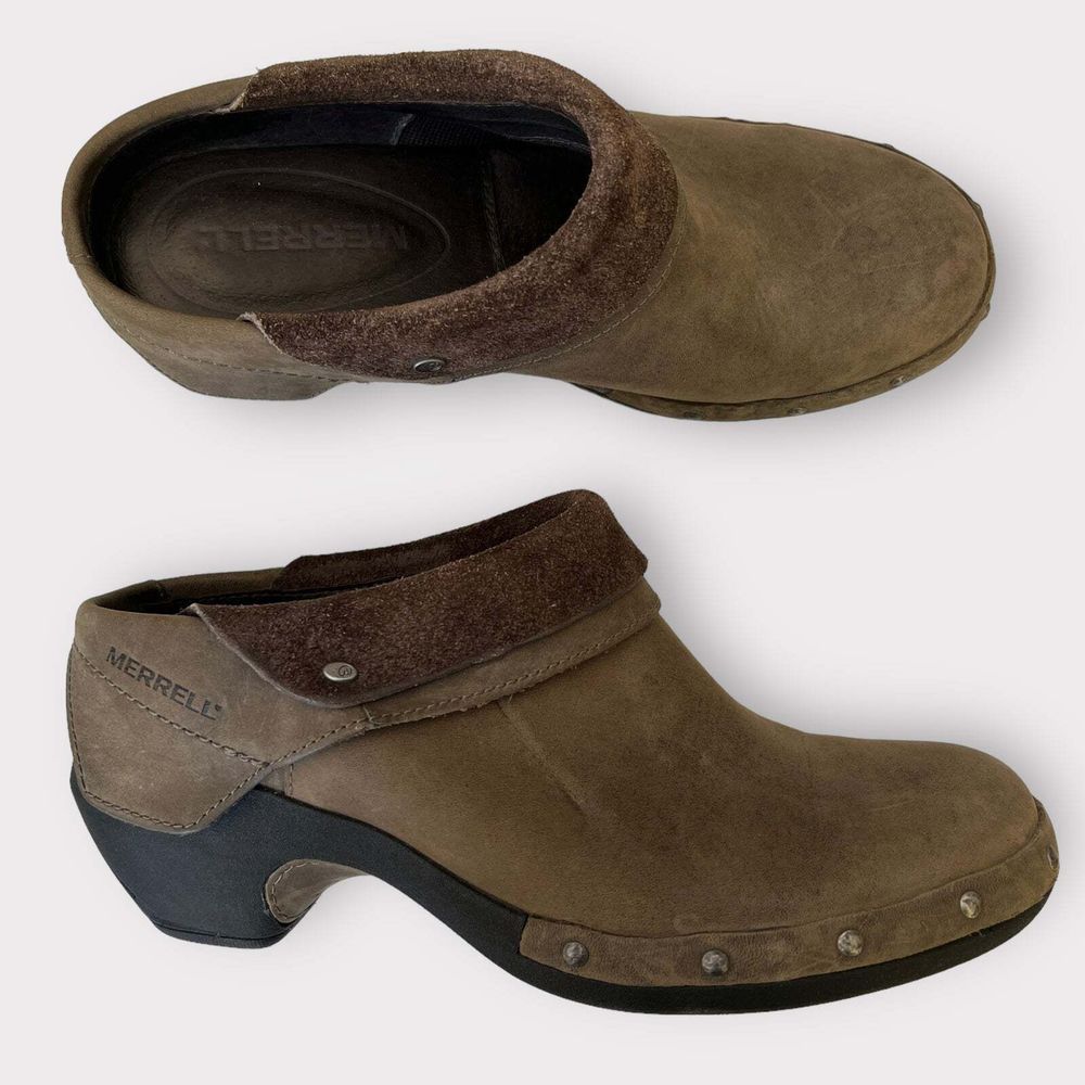 Merrell Luxe Wrap Suede Clogs 7.5 Womens Leather Studded Slip On Comfort Shoes